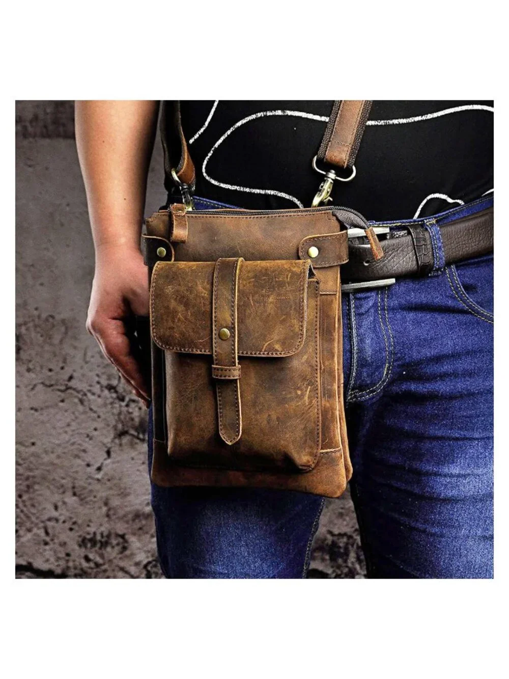 Genuine Leather Fanny Messenger Bag Small Shoulder Satchel Waist Pack